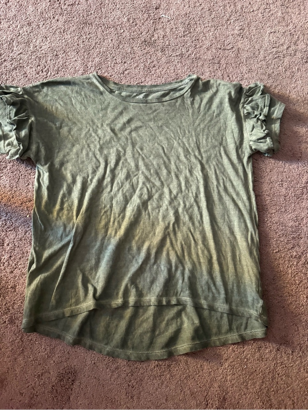 Women’s Short Sleeve Ruffle Sleeve Tee - Olive Green
